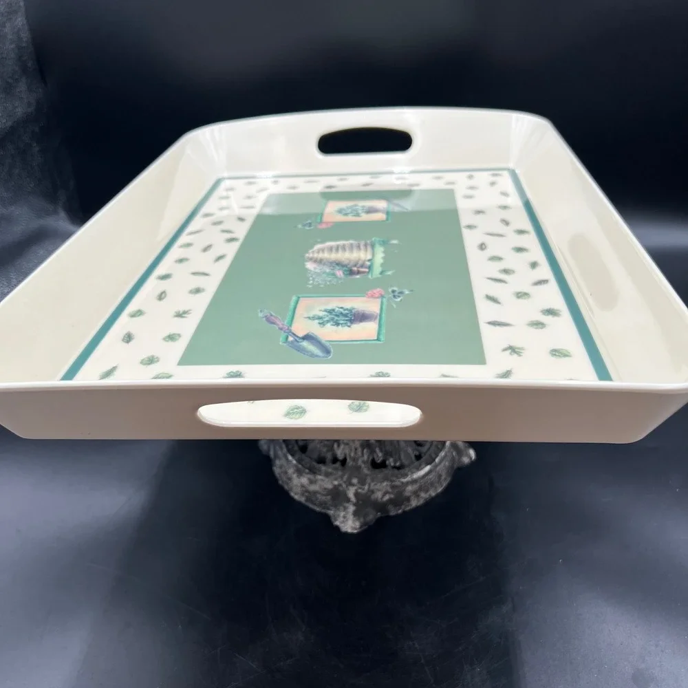Pfaltzgraff Precidio Melamine Serving Tray Beehive Garden Herbs Green Cream 2000